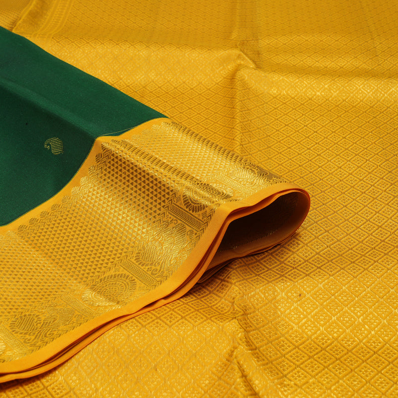 Hayagrivas Handloom Dark Green Kanjivaram Silk Saree with Yellow Border KSBE127C12-3