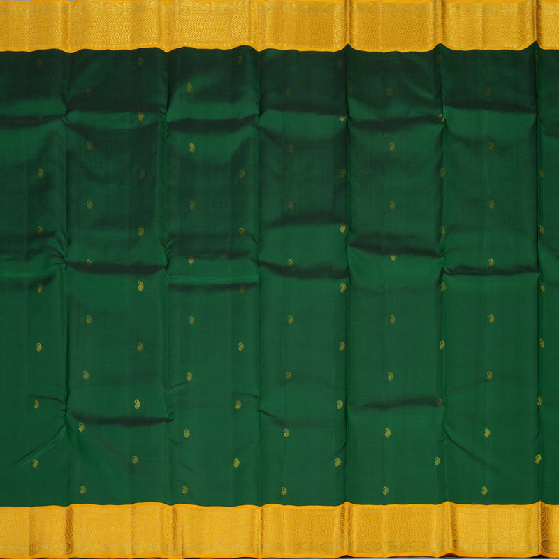 Hayagrivas Handloom Dark Green Kanjivaram Silk Saree with Yellow Border KSBE127C12-3