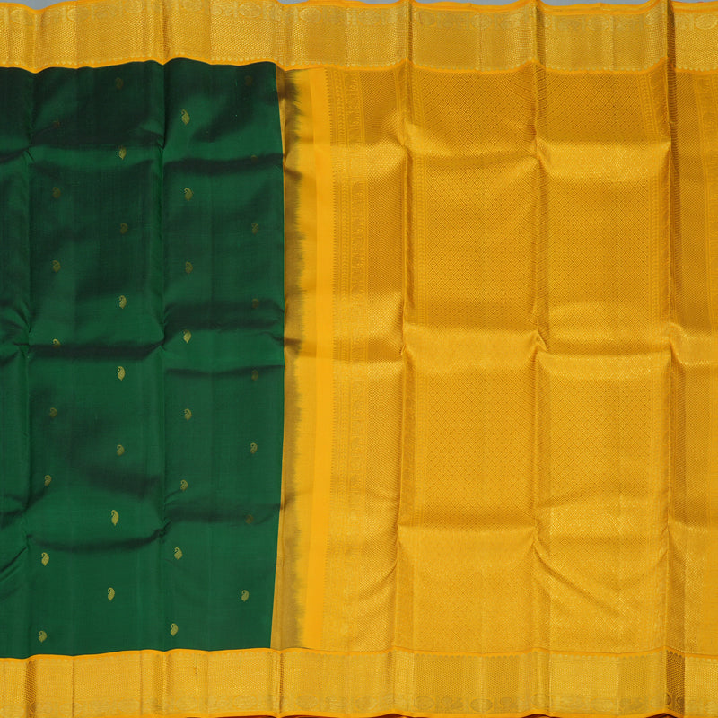 Hayagrivas Handloom Dark Green Kanjivaram Silk Saree with Yellow Border KSBE127C12-3