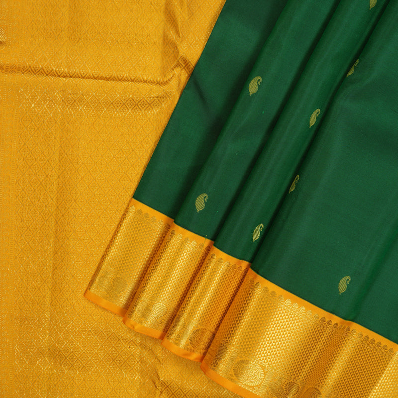 Hayagrivas Handloom Dark Green Kanjivaram Silk Saree with Yellow Border KSBE127C12-3