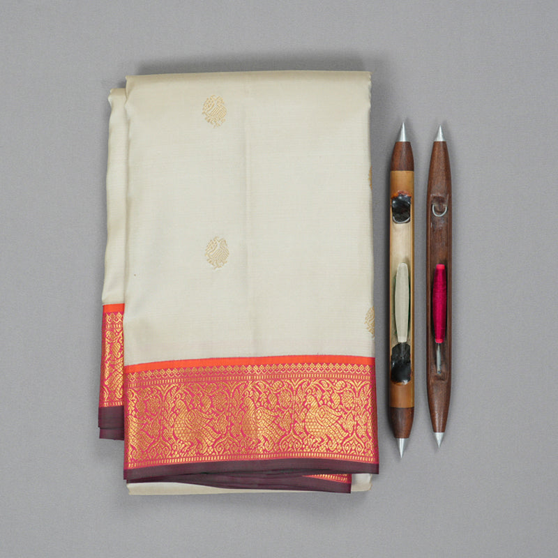 Hayagrivas Handloom Pale Silver Grey Kanjivaram Silk Saree with Pink Border KSBE127C12-4