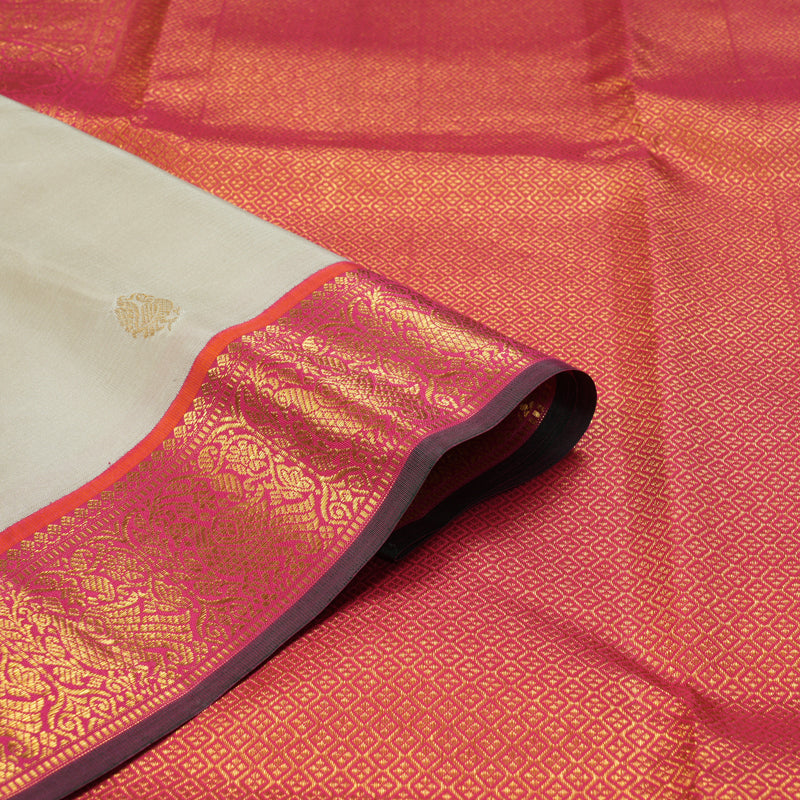 Hayagrivas Handloom Pale Silver Grey Kanjivaram Silk Saree with Pink Border KSBE127C12-4