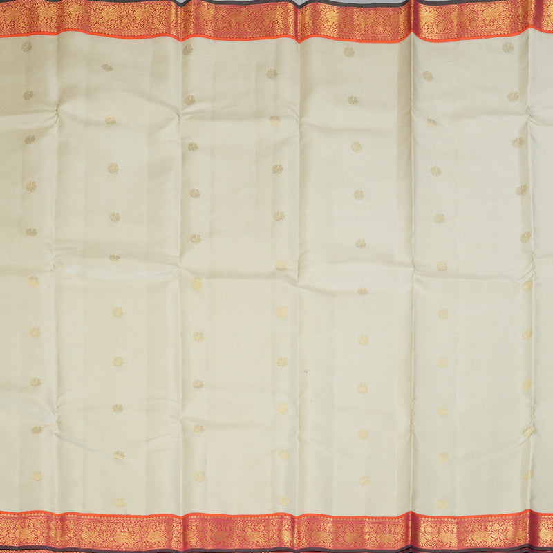Hayagrivas Handloom Pale Silver Grey Kanjivaram Silk Saree with Pink Border KSBE127C12-4