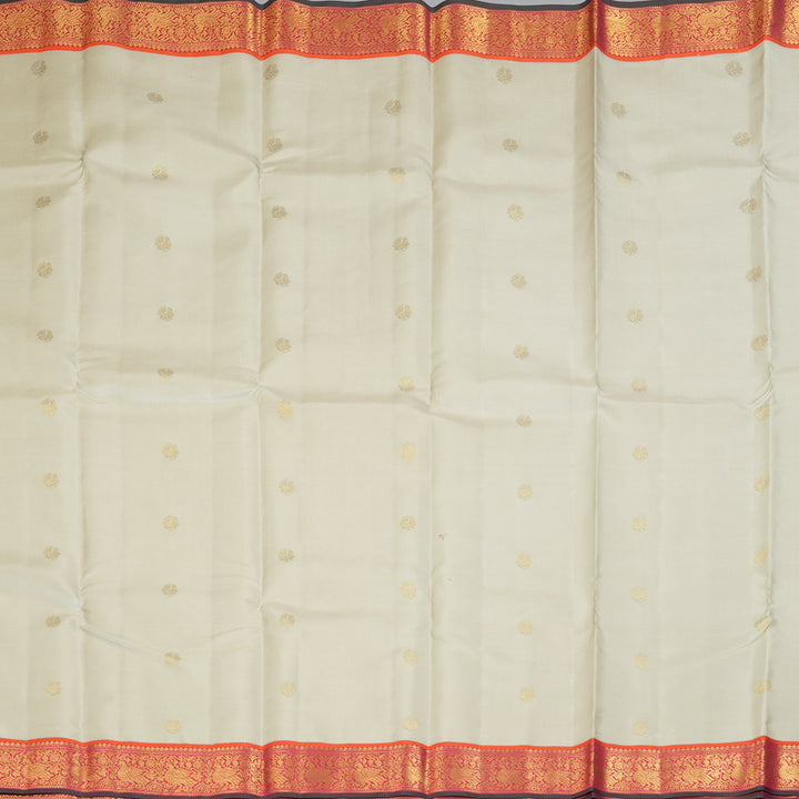 Hayagrivas Handloom Pale Silver Grey Kanjivaram Silk Saree with Pink Border KSBE127C12-4