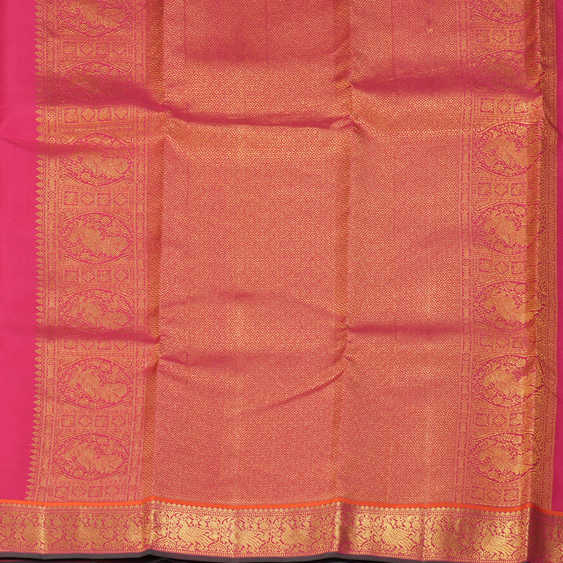 Hayagrivas Handloom Pale Silver Grey Kanjivaram Silk Saree with Pink Border KSBE127C12-4