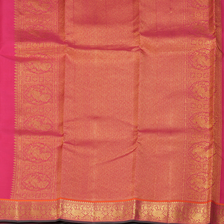 Hayagrivas Handloom Pale Silver Grey Kanjivaram Silk Saree with Pink Border KSBE127C12-4