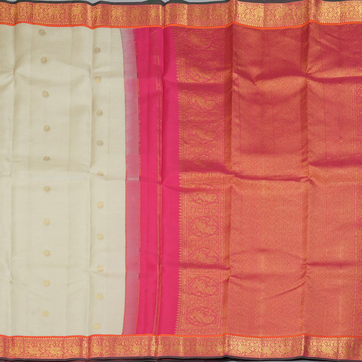 Hayagrivas Handloom Pale Silver Grey Kanjivaram Silk Saree with Pink Border KSBE127C12-4