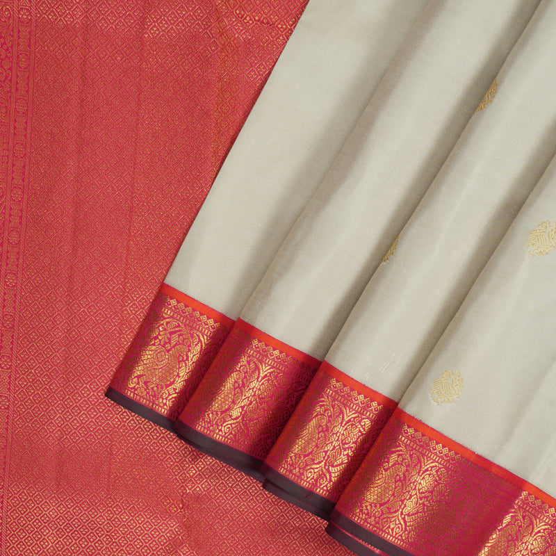 Hayagrivas Handloom Pale Silver Grey Kanjivaram Silk Saree with Pink Border KSBE127C12-4