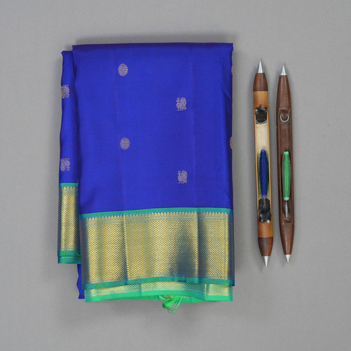 Hayagrivas Handloom MS Blue Kanjivaram Silk Saree with Aqua Green Border KSBE127C5-6
