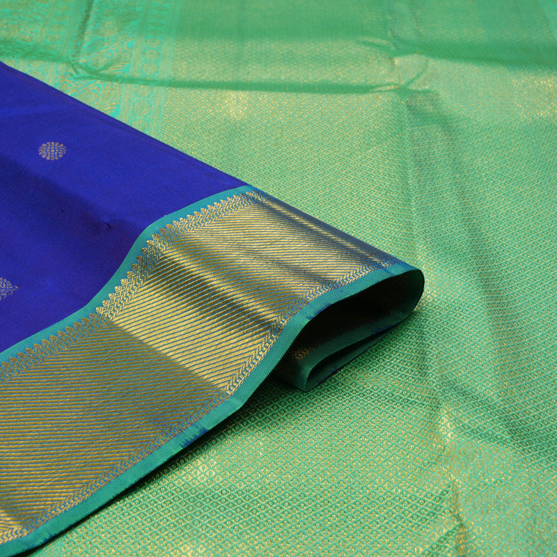 Hayagrivas Handloom MS Blue Kanjivaram Silk Saree with Aqua Green Border KSBE127C5-6