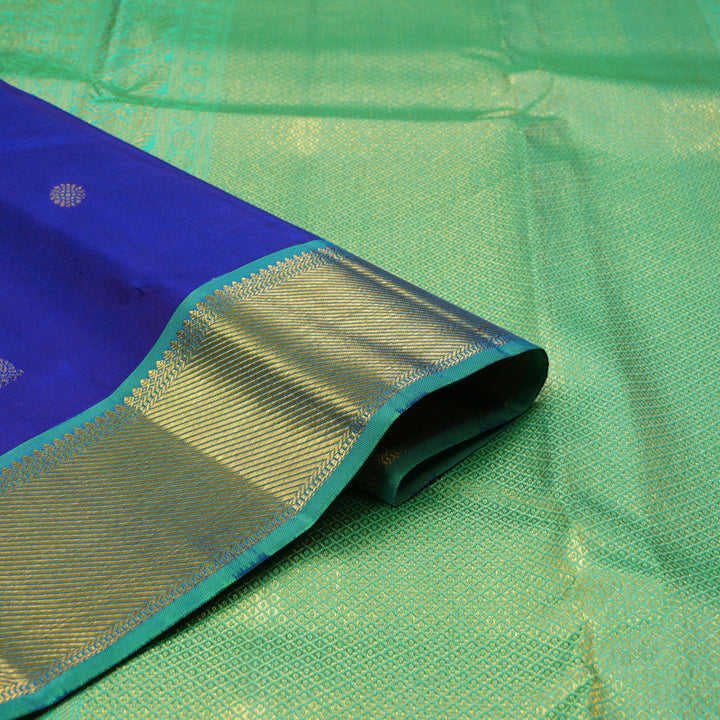 Hayagrivas Handloom MS Blue Kanjivaram Silk Saree with Aqua Green Border KSBE127C5-6
