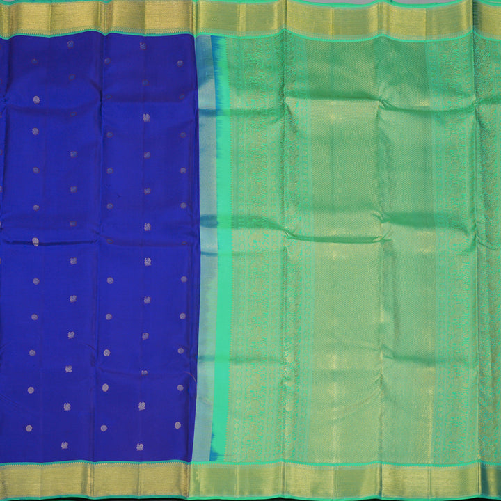 Hayagrivas Handloom MS Blue Kanjivaram Silk Saree with Aqua Green Border KSBE127C5-6