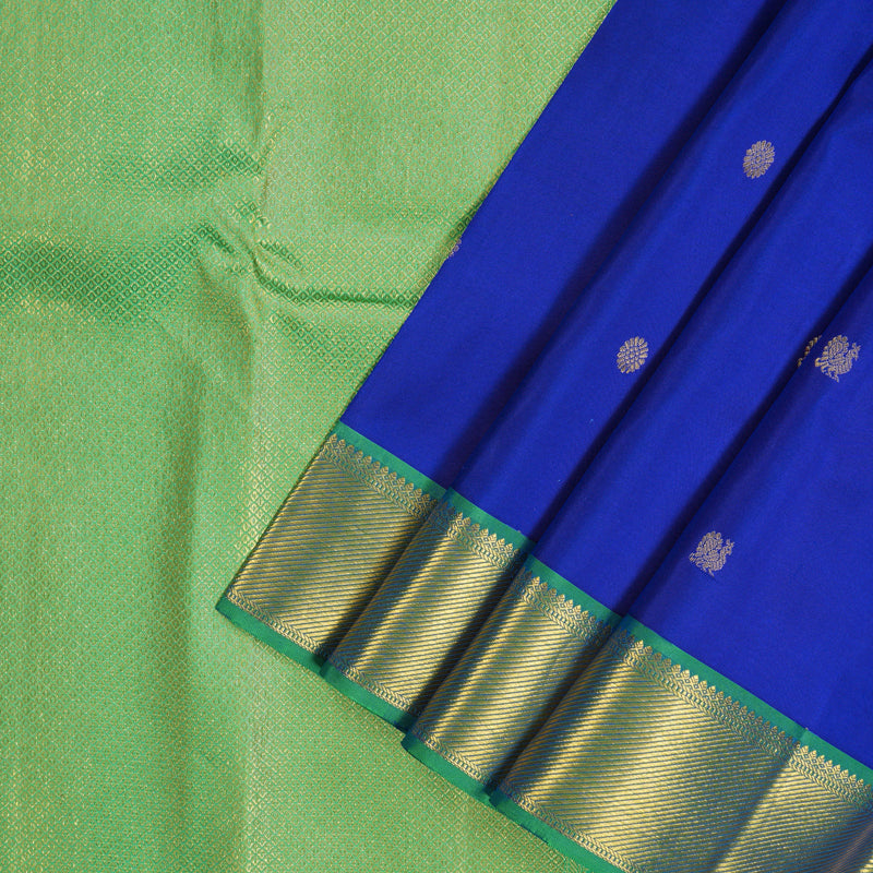 Hayagrivas Handloom MS Blue Kanjivaram Silk Saree with Aqua Green Border KSBE127C5-6