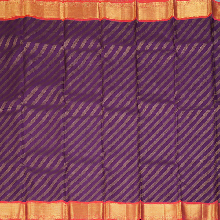 Hayagrivas Handloom Purple Kanjivaram Silk Saree with Orangish-Pink Border KSBE127C9-6