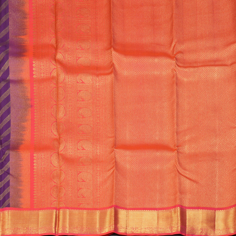 Hayagrivas Handloom Purple Kanjivaram Silk Saree with Orangish-Pink Border KSBE127C9-6