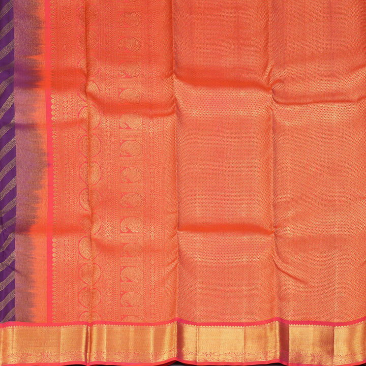 Hayagrivas Handloom Purple Kanjivaram Silk Saree with Orangish-Pink Border KSBE127C9-6