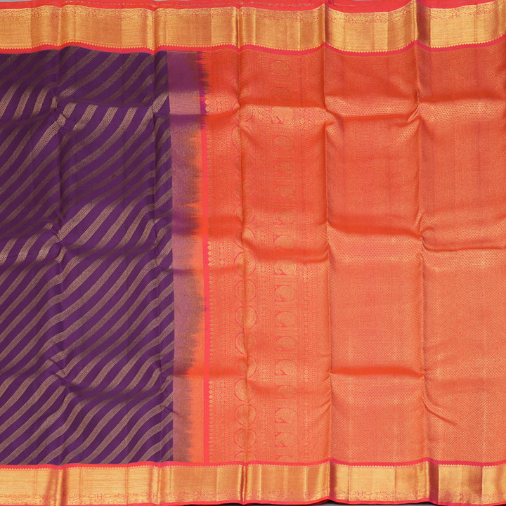 Hayagrivas Handloom Purple Kanjivaram Silk Saree with Orangish-Pink Border KSBE127C9-6