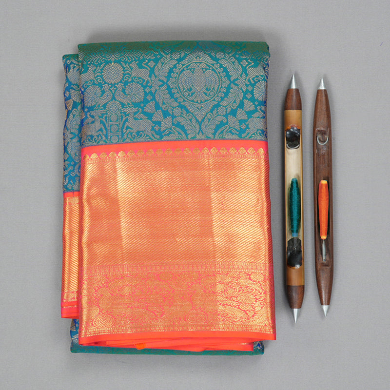 Hayagrivas Handloom Mayilkazhuthu Kanjivaram Silk Saree with Orangish-Pink Border KSBE127C9-9