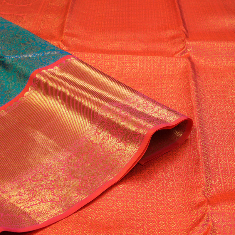 Hayagrivas Handloom Mayilkazhuthu Kanjivaram Silk Saree with Orangish-Pink Border KSBE127C9-9