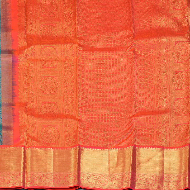 Hayagrivas Handloom Mayilkazhuthu Kanjivaram Silk Saree with Orangish-Pink Border KSBE127C9-9