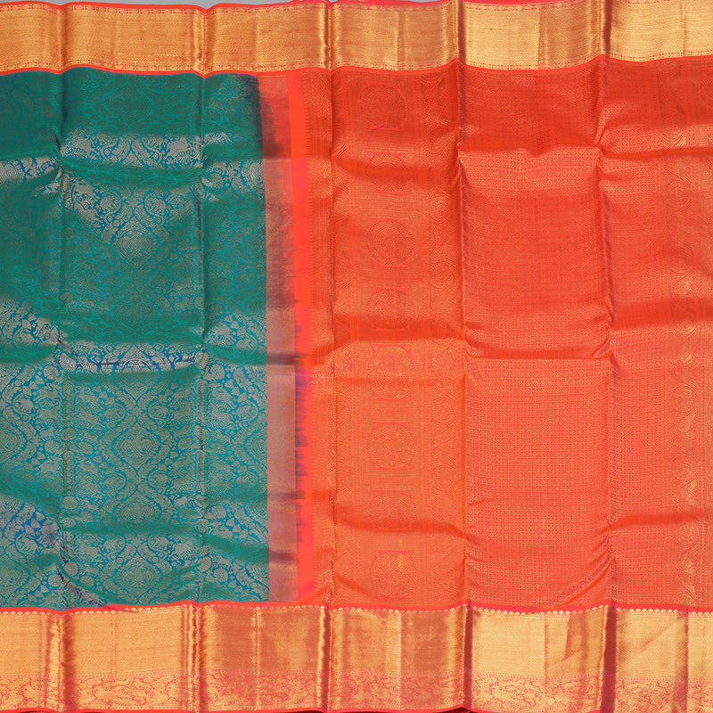 Hayagrivas Handloom Mayilkazhuthu Kanjivaram Silk Saree with Orangish-Pink Border KSBE127C9-9