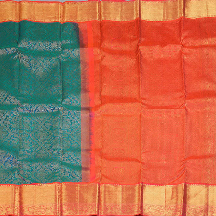 Hayagrivas Handloom Mayilkazhuthu Kanjivaram Silk Saree with Orangish-Pink Border KSBE127C9-9