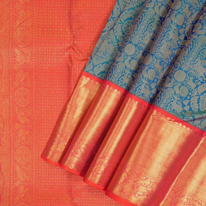 Hayagrivas Handloom Mayilkazhuthu Kanjivaram Silk Saree with Orangish-Pink Border KSBE127C9-9