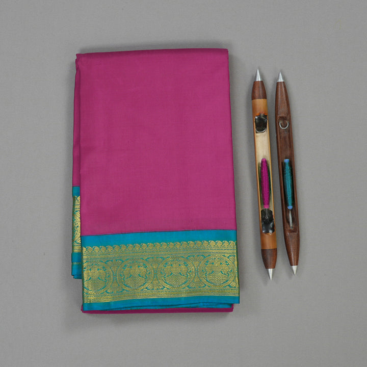 Hayagrivas Handloom Purple Kanjivaram Silk Saree with Aqua Blue Border KSBE1212-3