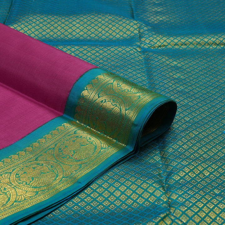 Hayagrivas Handloom Purple Kanjivaram Silk Saree with Aqua Blue Border KSBE1212-3