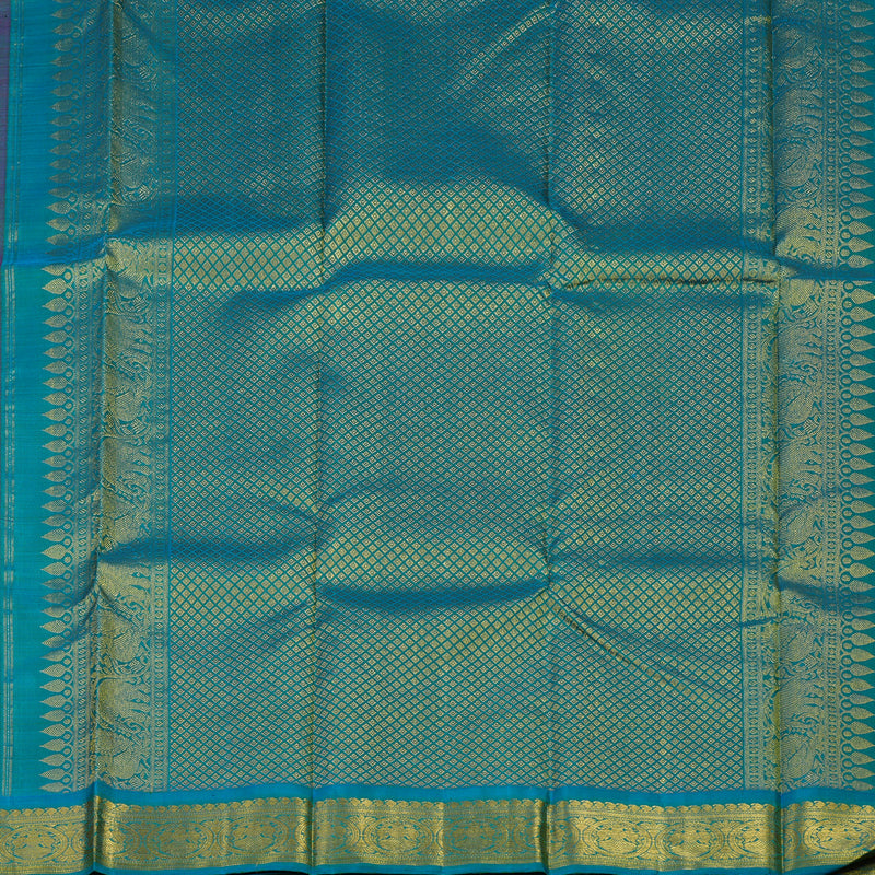 Hayagrivas Handloom Purple Kanjivaram Silk Saree with Aqua Blue Border KSBE1212-3
