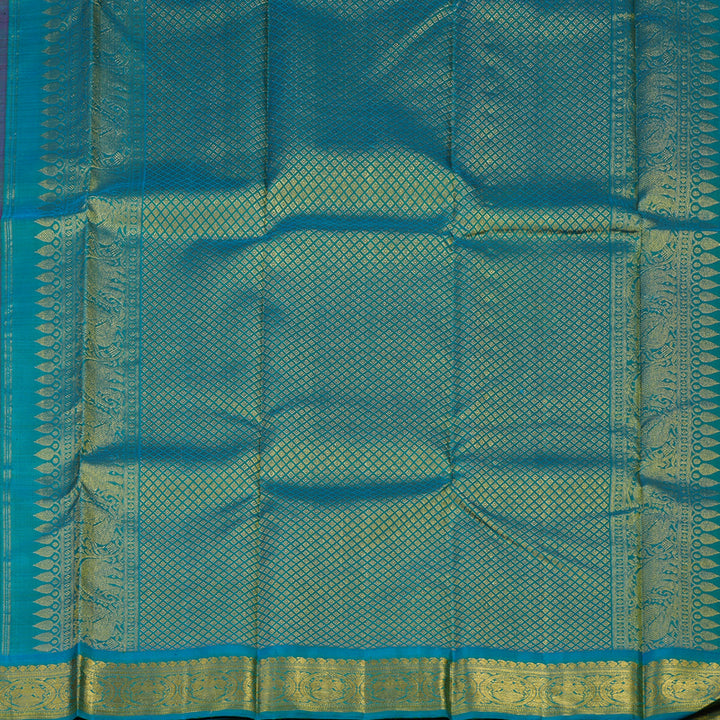 Hayagrivas Handloom Purple Kanjivaram Silk Saree with Aqua Blue Border KSBE1212-3
