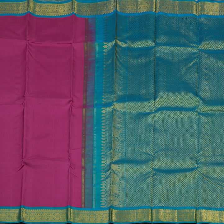 Hayagrivas Handloom Purple Kanjivaram Silk Saree with Aqua Blue Border KSBE1212-3