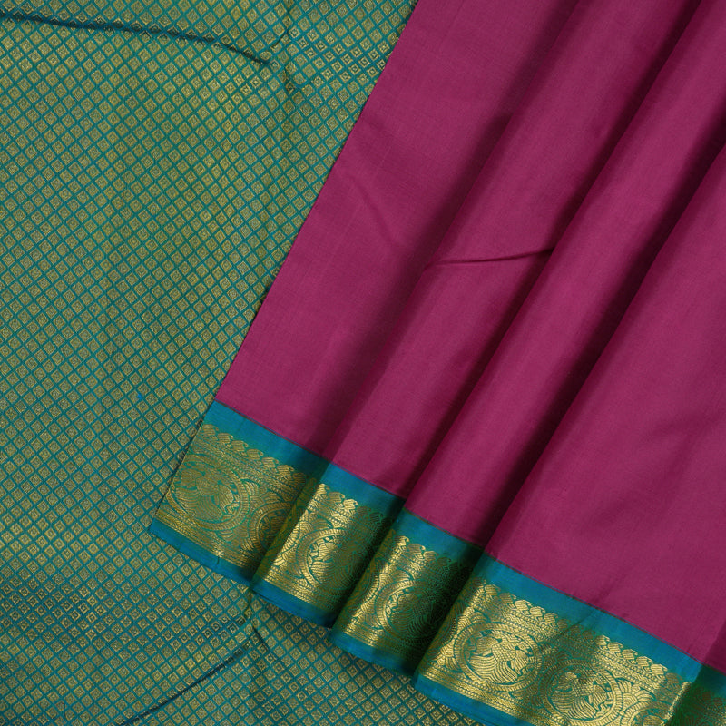 Hayagrivas Handloom Purple Kanjivaram Silk Saree with Aqua Blue Border KSBE1212-3