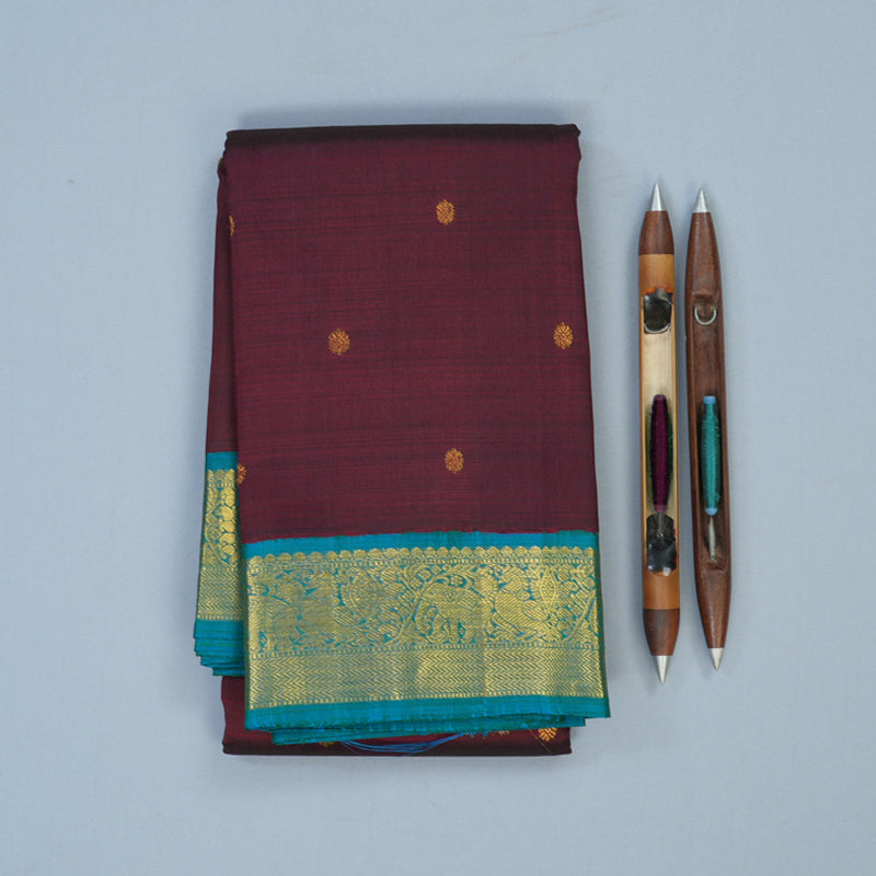 Hayagrivas Handloom Wine Kanjivaram Silk Saree with Teal Border KSBE12I4-2