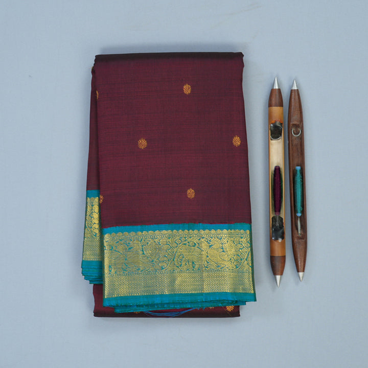 Hayagrivas Handloom Wine Kanjivaram Silk Saree with Teal Border KSBE12I4-2