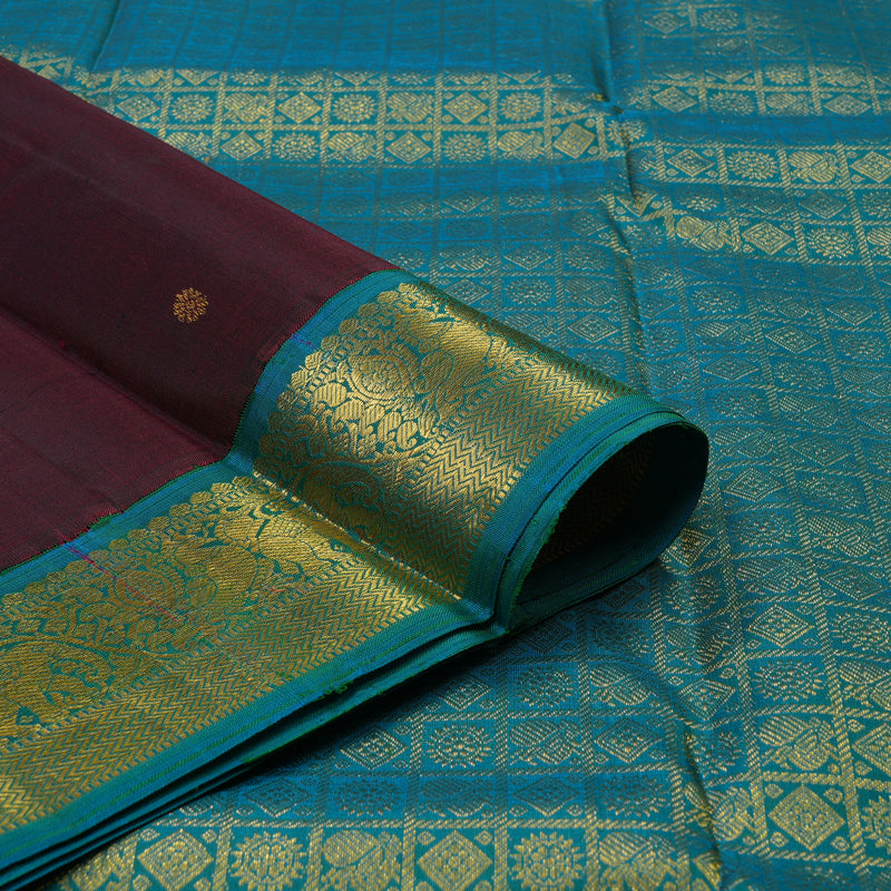 Hayagrivas Handloom Wine Kanjivaram Silk Saree with Teal Border KSBE12I4-2