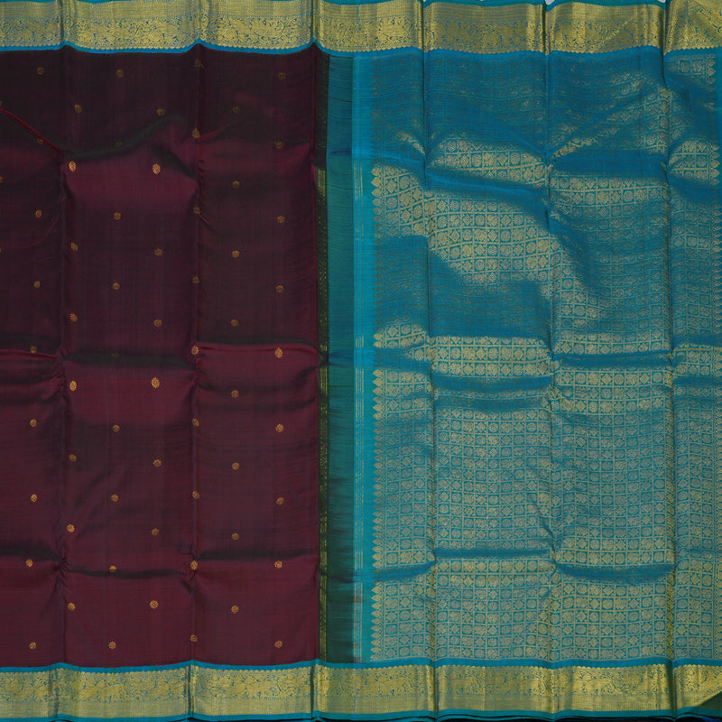 Hayagrivas Handloom Wine Kanjivaram Silk Saree with Teal Border KSBE12I4-2