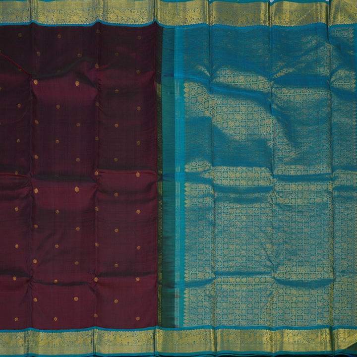 Hayagrivas Handloom Wine Kanjivaram Silk Saree with Teal Border KSBE12I4-2