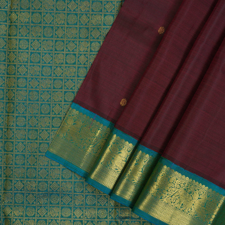 Hayagrivas Handloom Wine Kanjivaram Silk Saree with Teal Border KSBE12I4-2