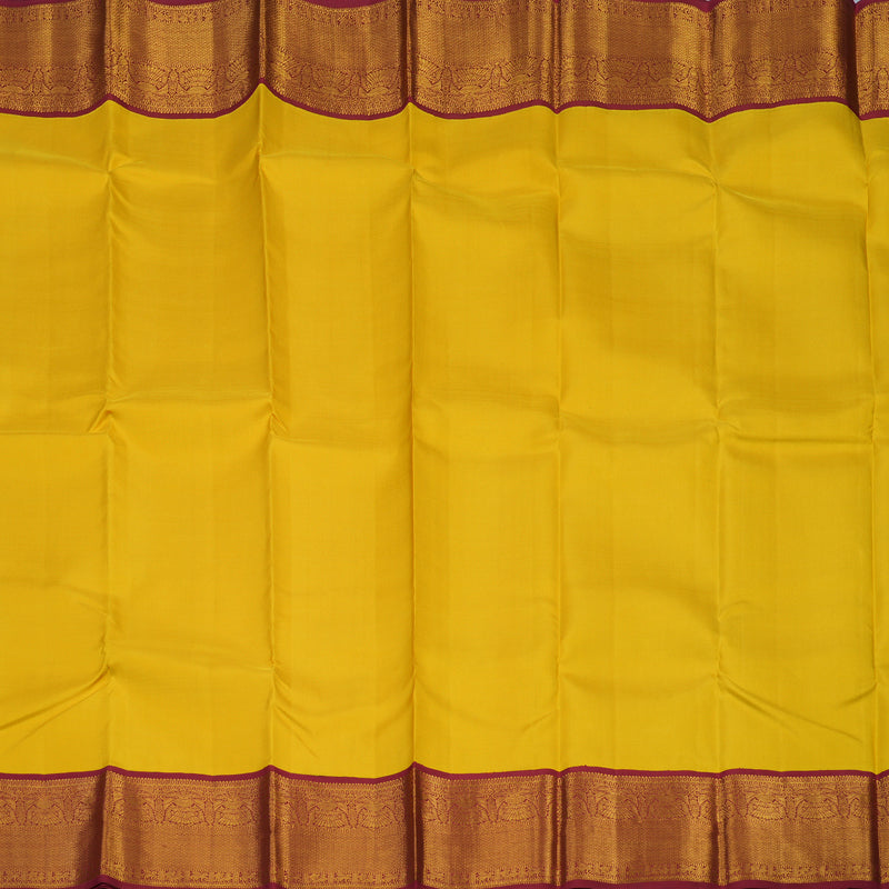 Hayagrivas Handloom Yellow Kanjivaram Silk Saree with Maroon Border KSBE12I6-1