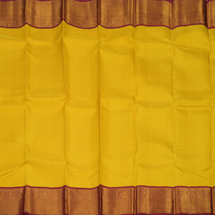 Hayagrivas Handloom Yellow Kanjivaram Silk Saree with Maroon Border KSBE12I6-1
