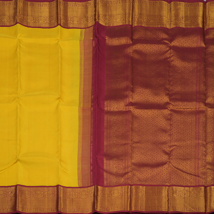 Hayagrivas Handloom Yellow Kanjivaram Silk Saree with Maroon Border KSBE12I6-1