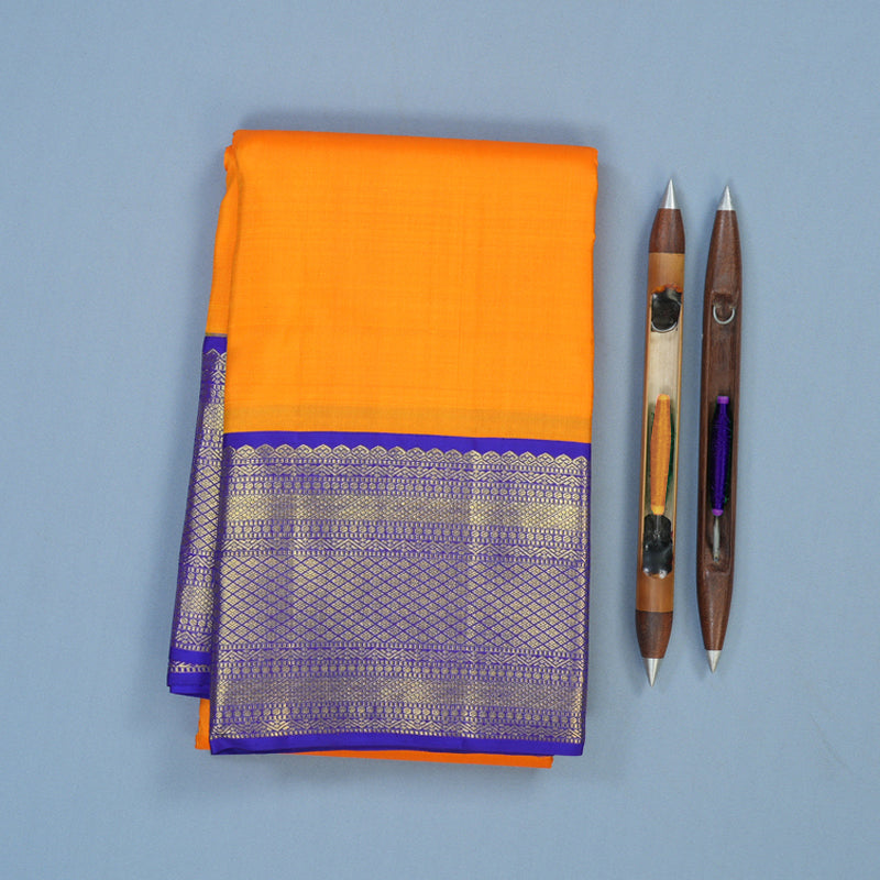 Hayagrivas Handloom Mambazham Orange Kanjivaram Silk Saree with Purplish-Blue Border KSBE12I6-6