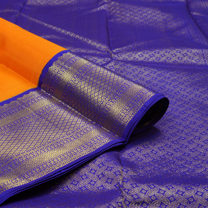 Hayagrivas Handloom Mambazham Orange Kanjivaram Silk Saree with Purplish-Blue Border KSBE12I6-6