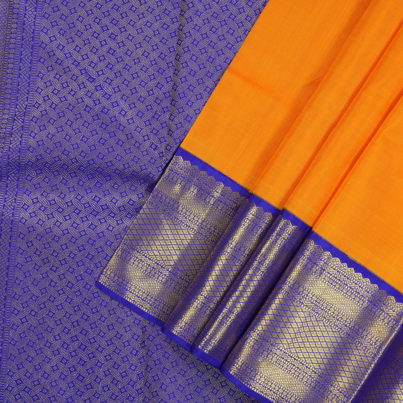 Hayagrivas Handloom Mambazham Orange Kanjivaram Silk Saree with Purplish-Blue Border KSBE12I6-6