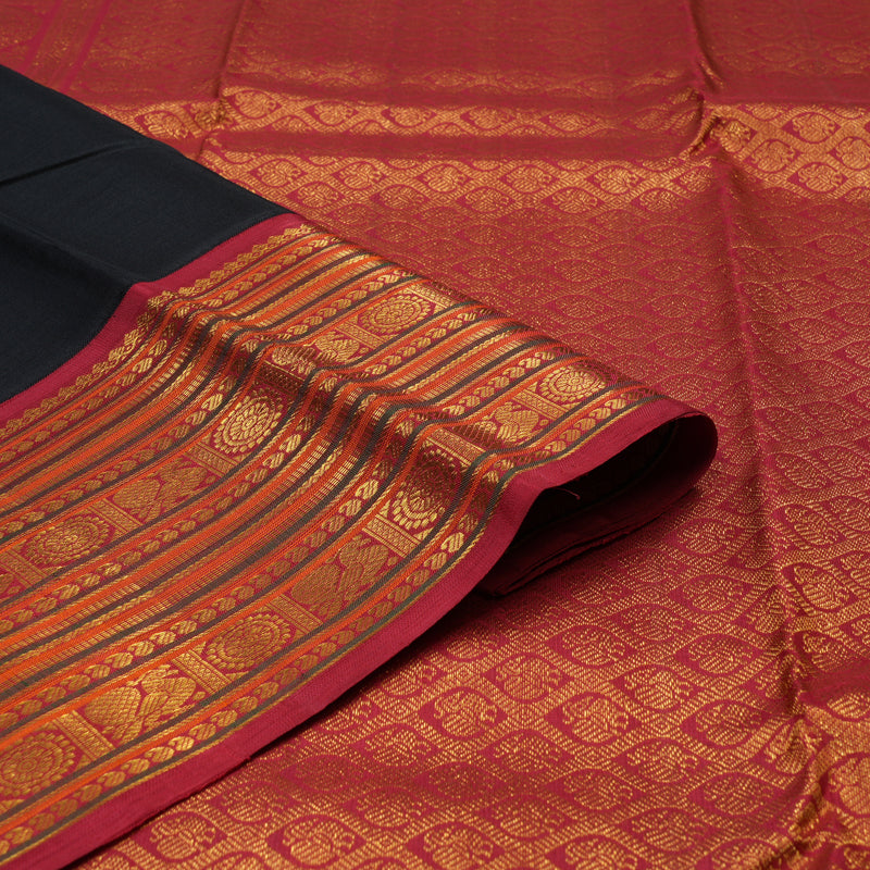 Hayagrivas Handloom Black Kanjivaram Silk Saree with Maroon Border KSBE12I6-7