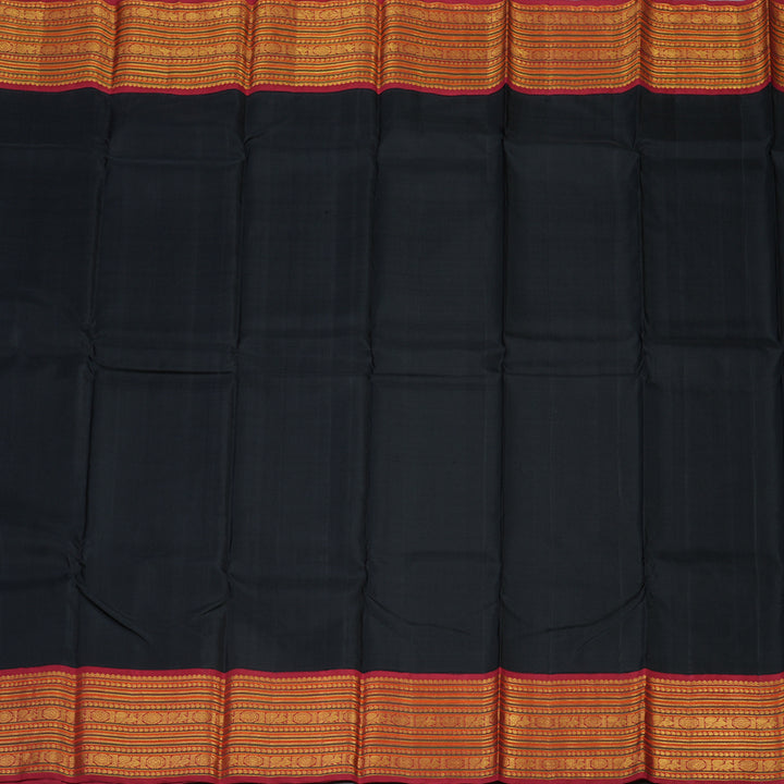 Hayagrivas Handloom Black Kanjivaram Silk Saree with Maroon Border KSBE12I6-7