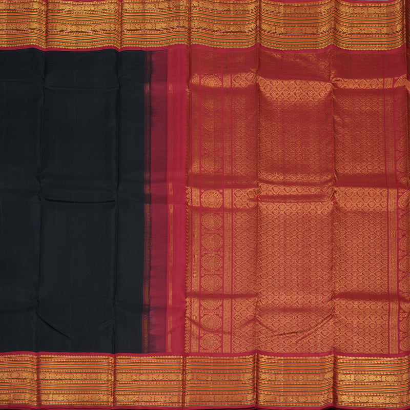 Hayagrivas Handloom Black Kanjivaram Silk Saree with Maroon Border KSBE12I6-7