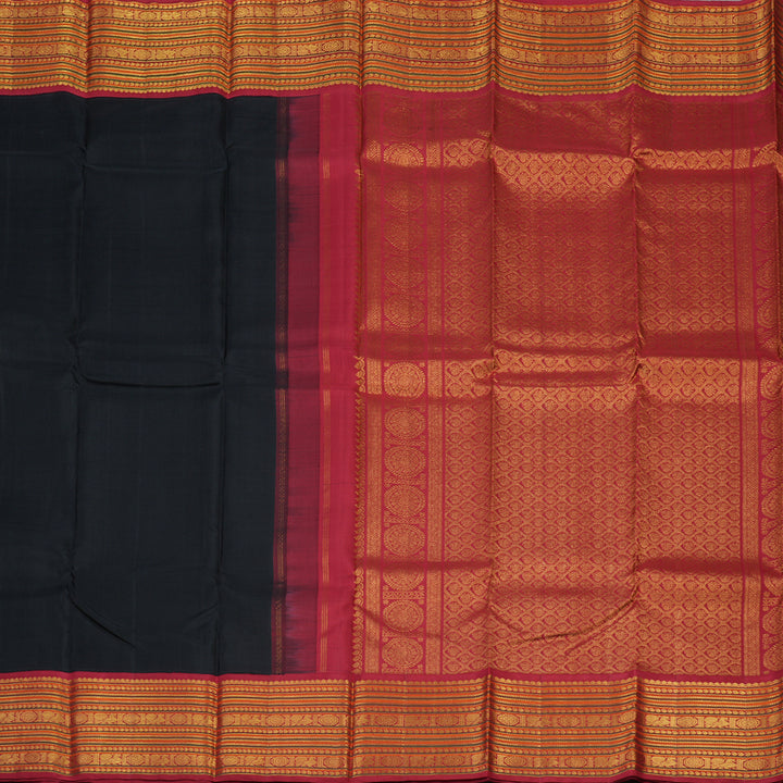 Hayagrivas Handloom Black Kanjivaram Silk Saree with Maroon Border KSBE12I6-7