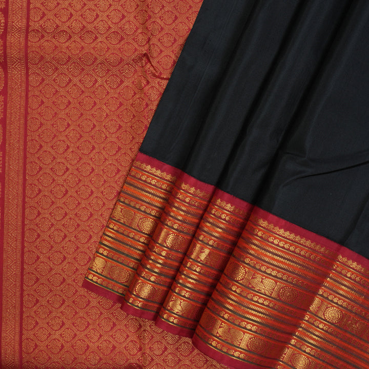 Hayagrivas Handloom Black Kanjivaram Silk Saree with Maroon Border KSBE12I6-7